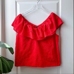 Ann Taylor Eyelet Ruffle Orange Flowy Blouse Medium